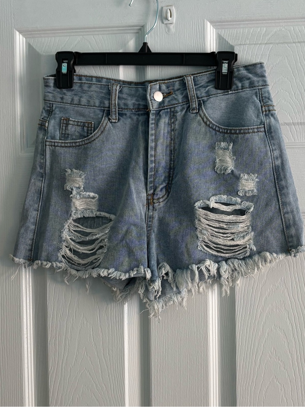 SHEIN Distressed zip front Denim Shorts